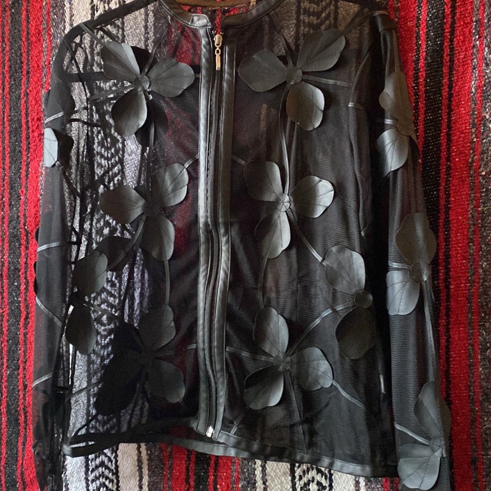 Dolce Cabo Floral Faux Leather Mesh Jacket
